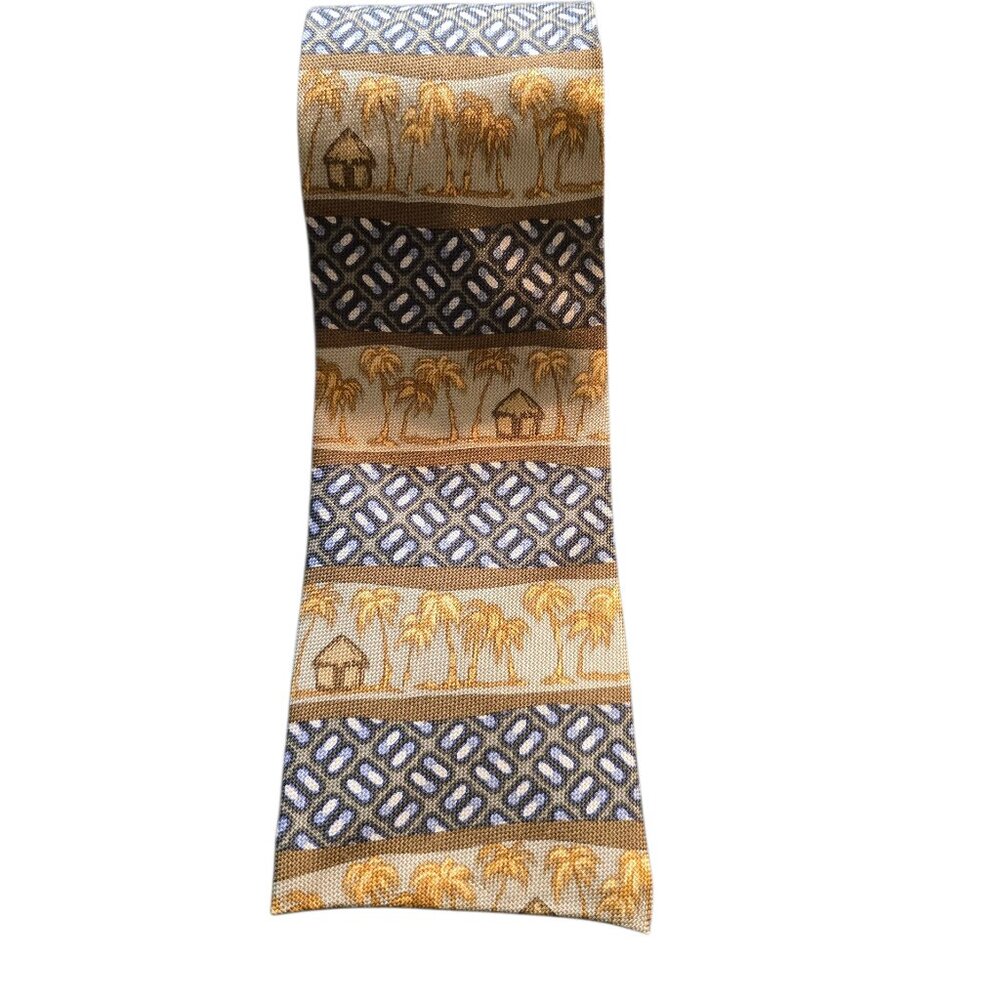 Tommy Bahama 100% Silk Tie Palm Tree Beach Hut Tropical Island Resort Necktie